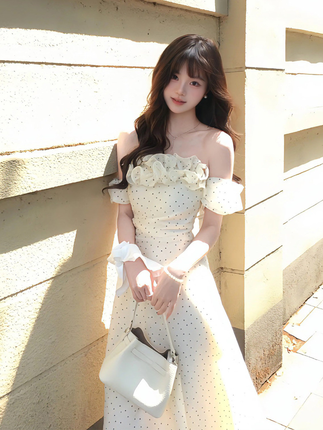 Off White Belt - French Style Off-Shoulder Long Dress Women's