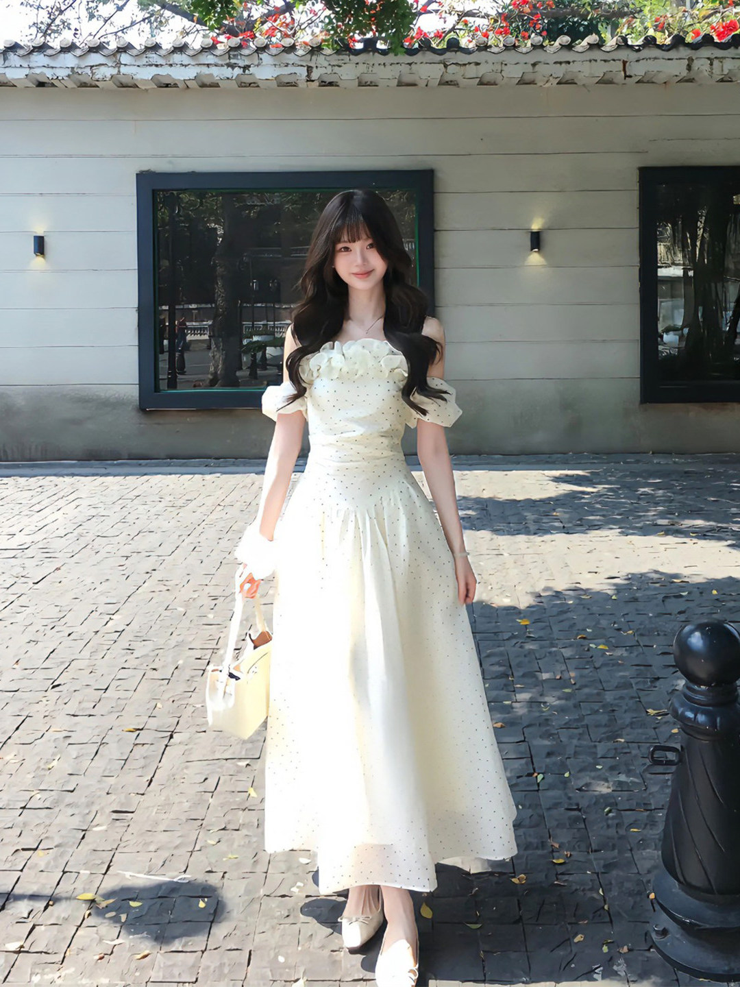 French Style Off-Shoulder Long - Off White Belt 评论和价格