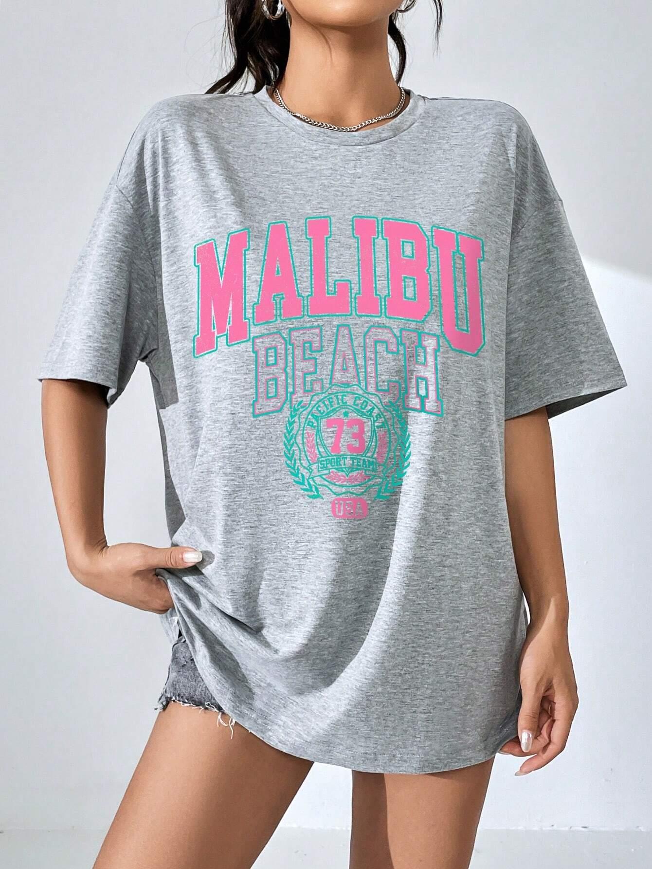 Malibu Beach Letter Print Prin - Women Streetwear Brand 评论和价格