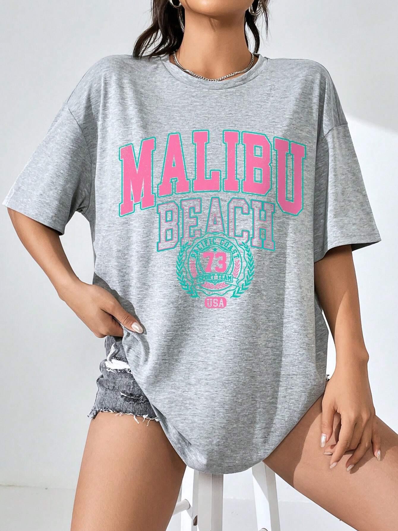 Malibu Beach Letter Print Prin - Women Streetwear Brand 评论和价格