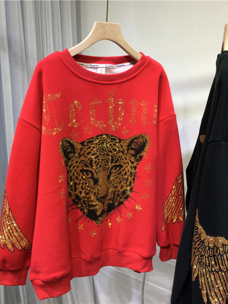 Leopard Rhinestones L-4XL Plus - Streetwear Brand 评论和价格