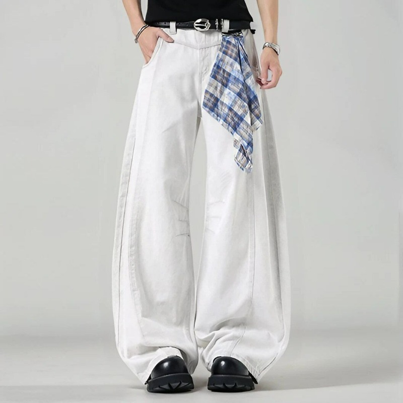 Men's Loose Wide Leg Plaid Pan - Streetwear Brand Clothing 评论和价格
