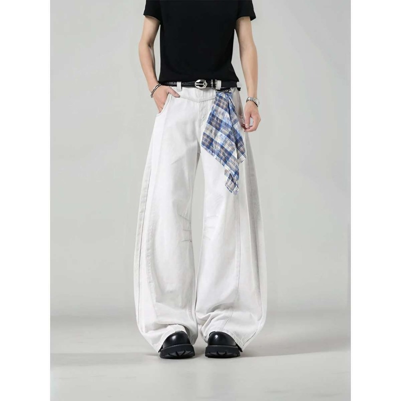 Men's Loose Wide Leg Plaid Pan - Streetwear Brand Clothing 评论和价格