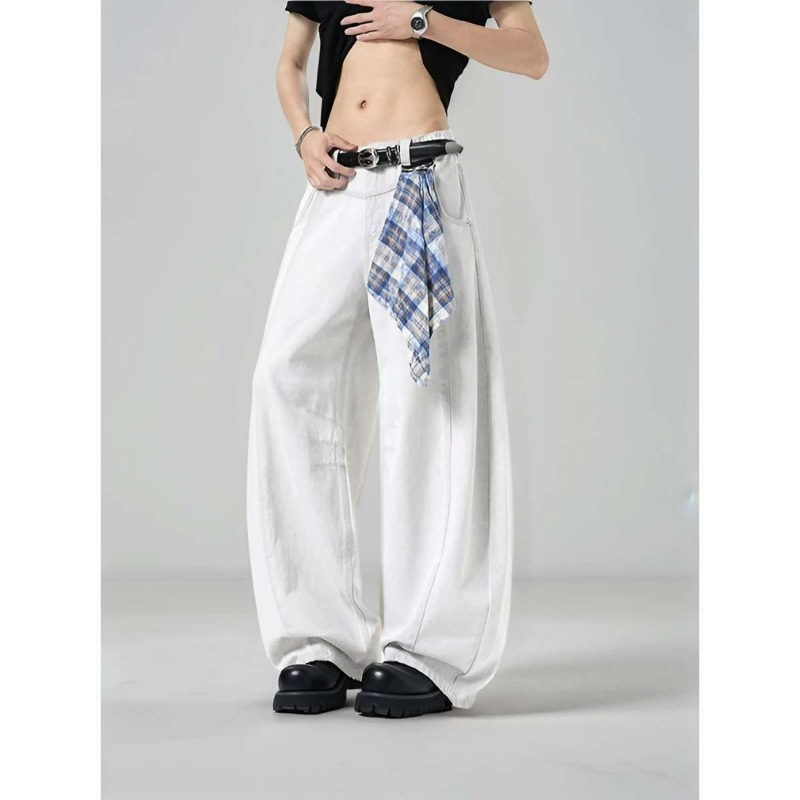 Men's Loose Wide Leg Plaid Pan - Streetwear Brand Clothing 评论和价格