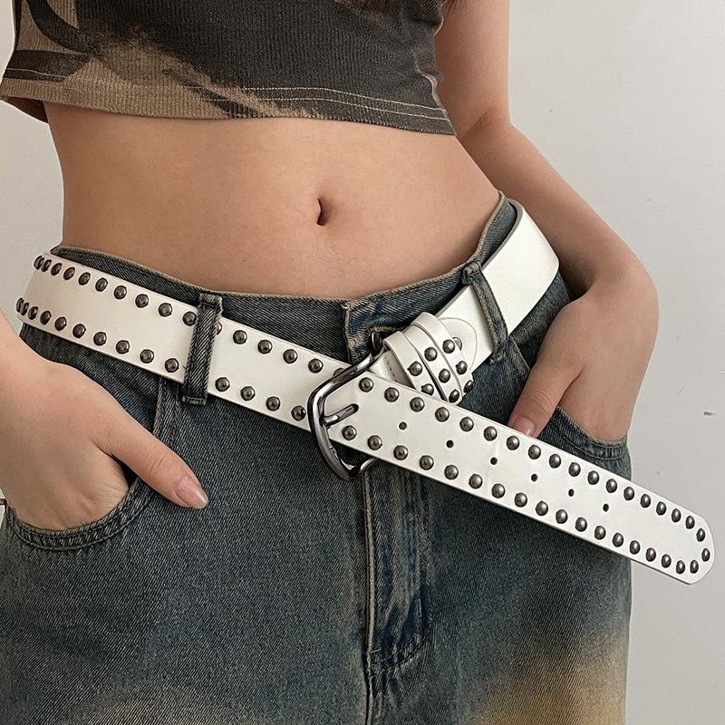 1PC Rivet Punk Needle Buckle B - Off White Belt 评论和价格