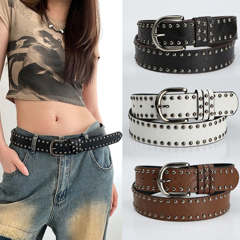 1PC Rivet Punk Needle Buckle B - Off White Belt 评论和价格